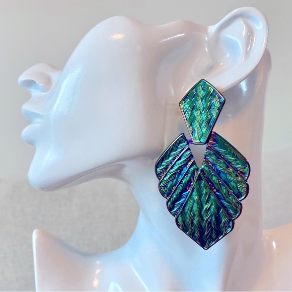 Iridescent Metal Statement Earrings - Picture 1 of 10
